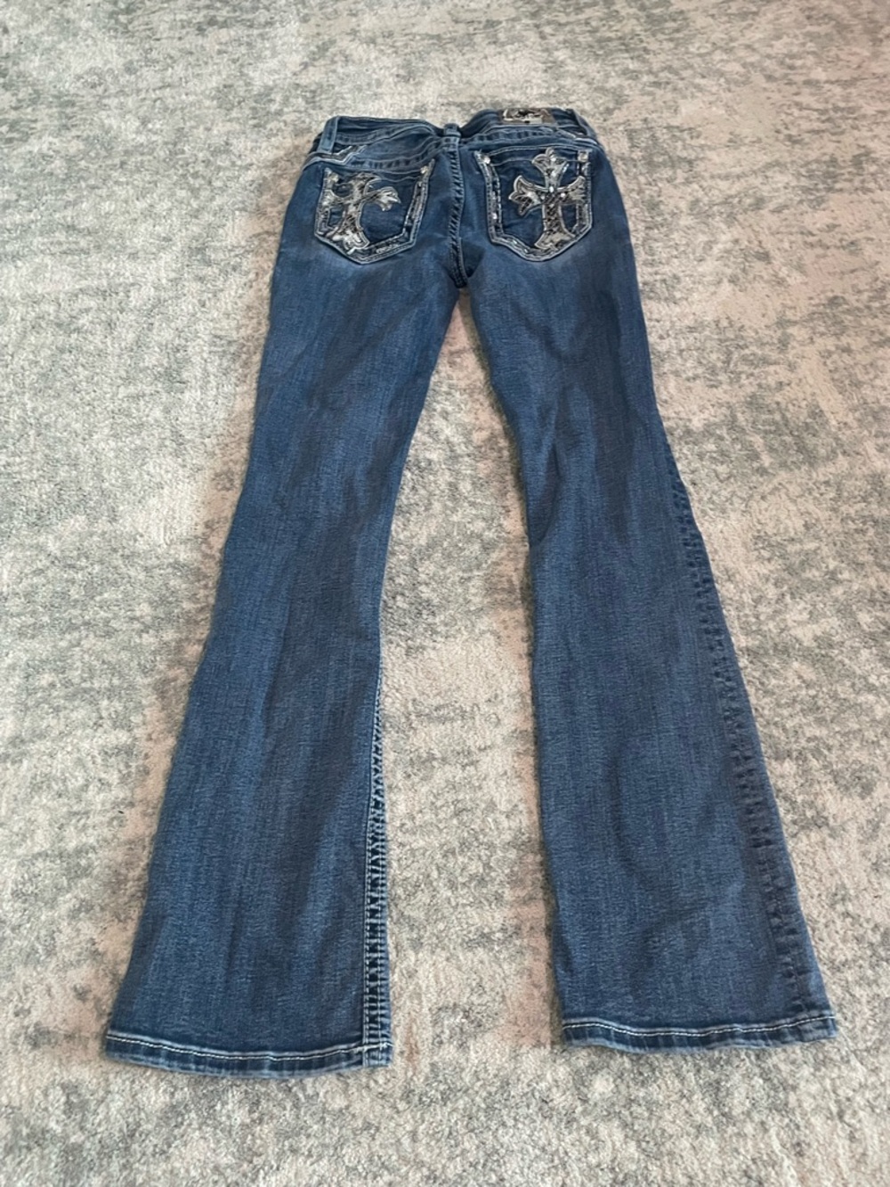 Miss Me Dark Blue Flare Jeans with Embroidered Back Pockets
